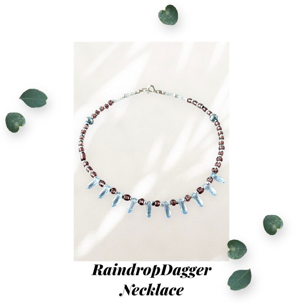 Raindrop Glass Dagger Choker Necklace - Purple and Blue